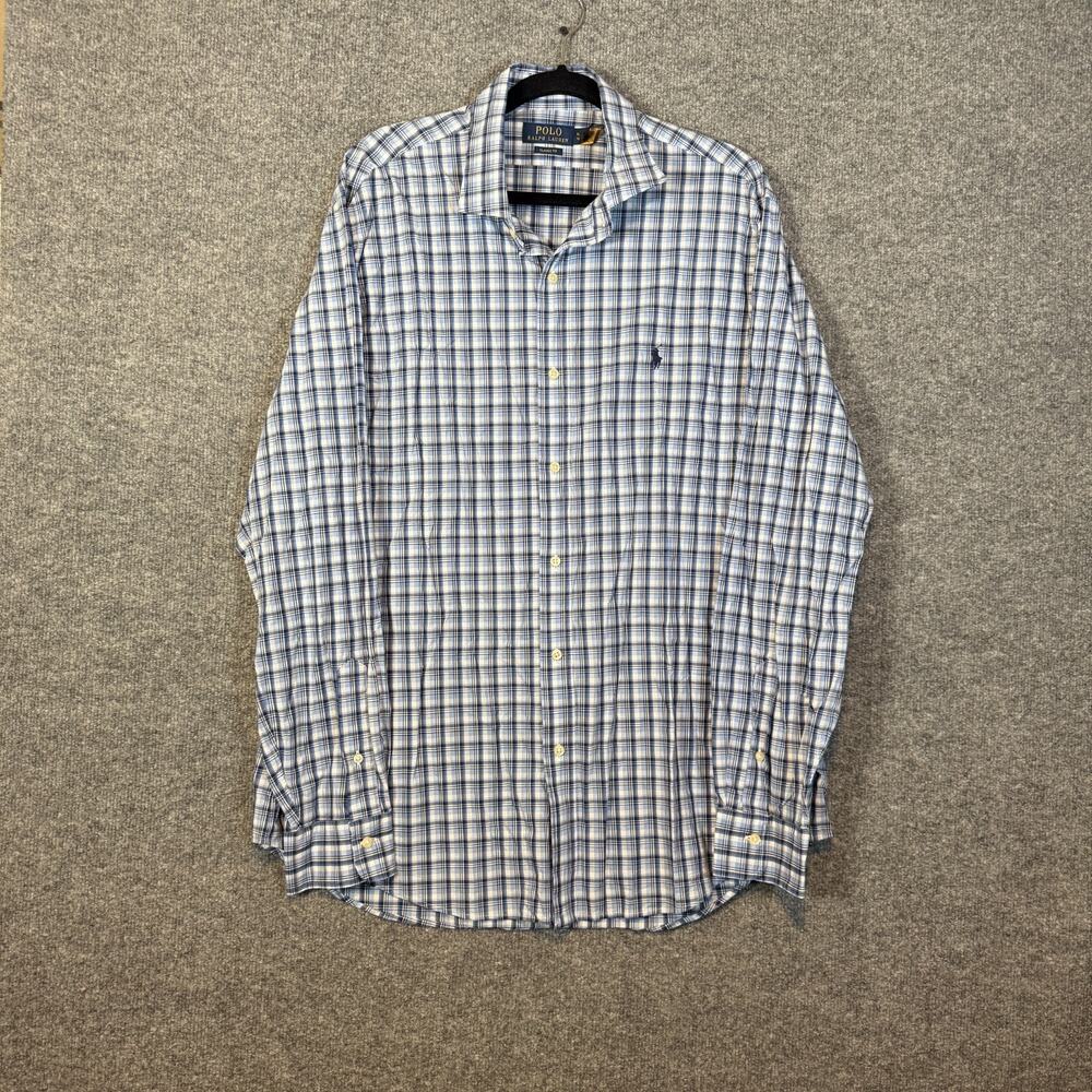 Polo Ralph Lauren Shirt Mens XL Blue Classic Fit Checkered Button Up Dress Shirt